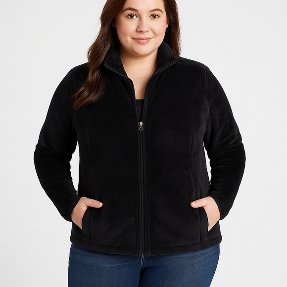 Lands’ End Black Fleece Full Zip Jacket XL 18-20 Women’s Warm Cozy Soft Plush - Picture 1 of 9